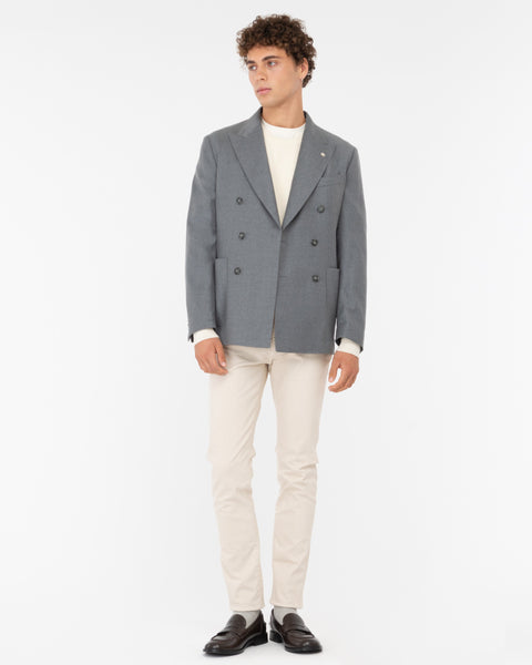 gray stretch wool flannel double breasted nuvola blazer