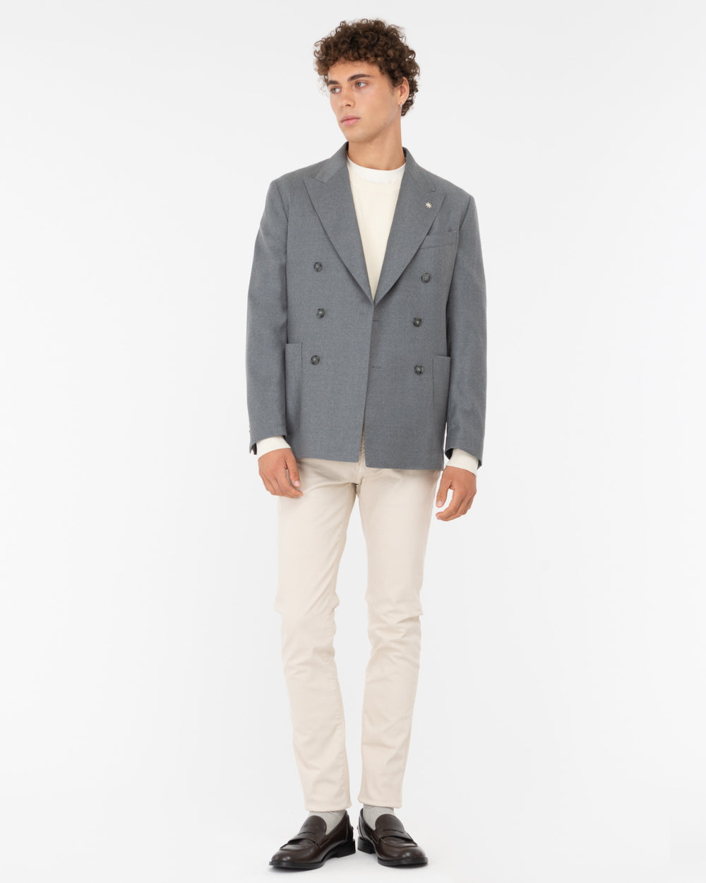 gray stretch wool flannel double breasted nuvola blazer