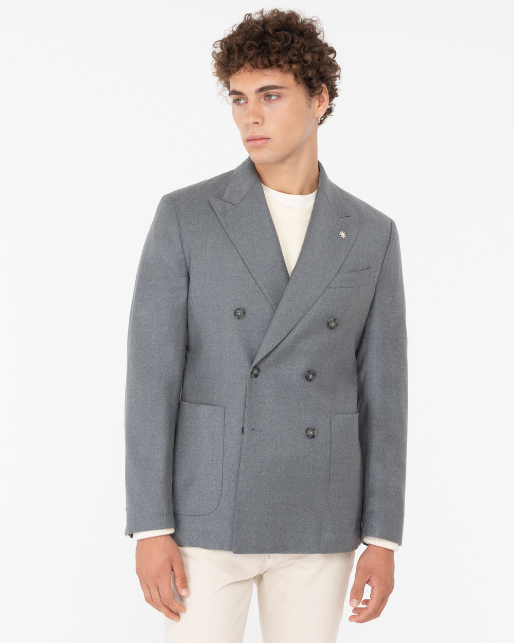 gray stretch wool flannel double breasted nuvola blazer