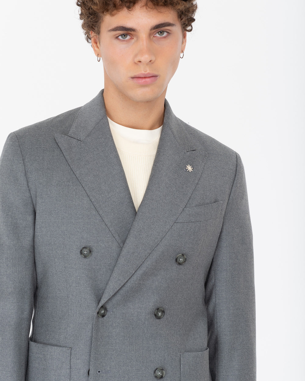 gray stretch wool flannel double breasted nuvola blazer
