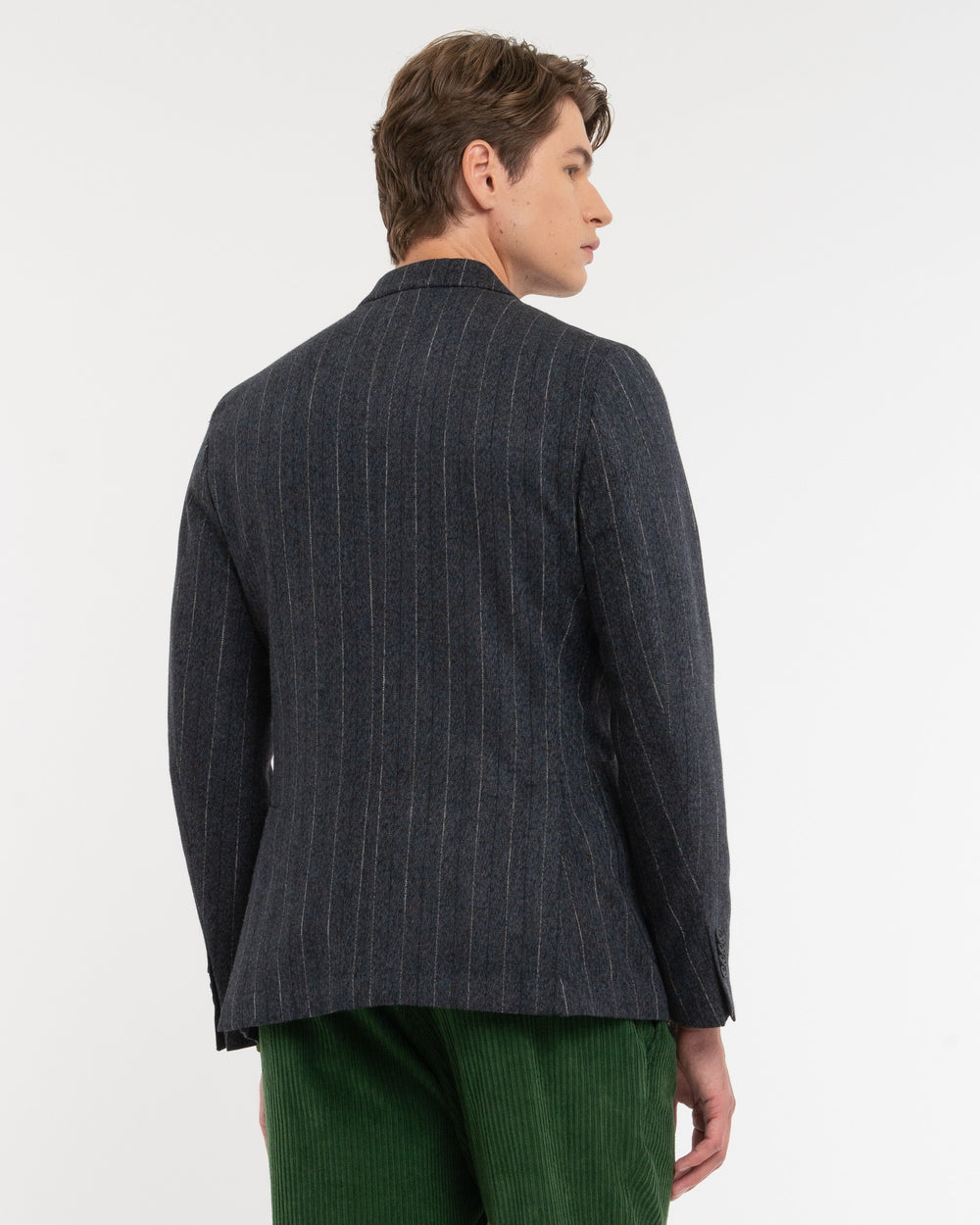 blue nuvola double breasted pinstripe blazer in wool cotton blend