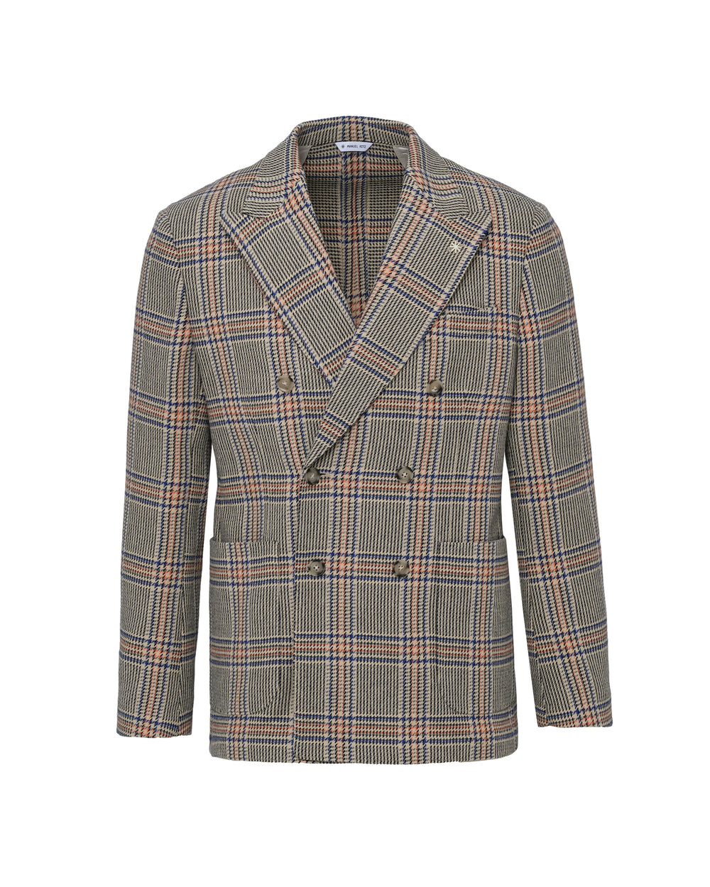 beige wool blend double breasted overcheck blazer