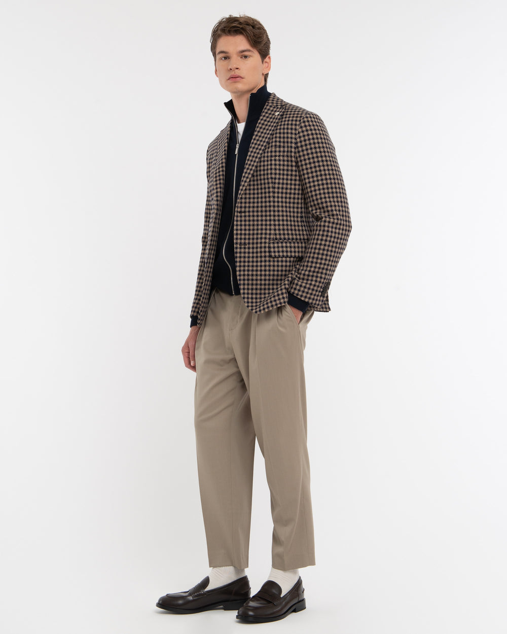 beige nuvola pied de poule wool cotton blazer