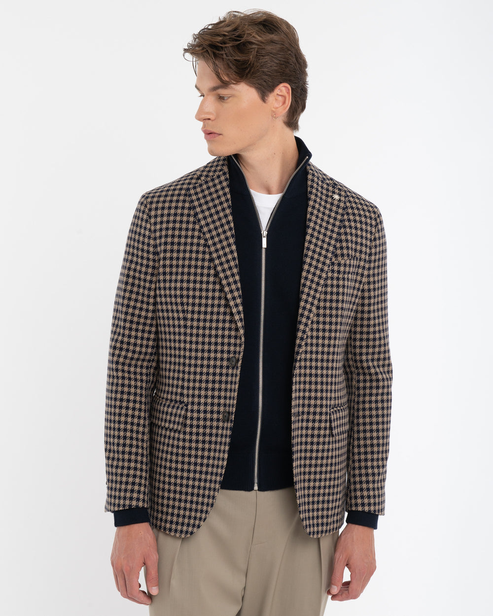 beige nuvola pied de poule wool cotton blazer