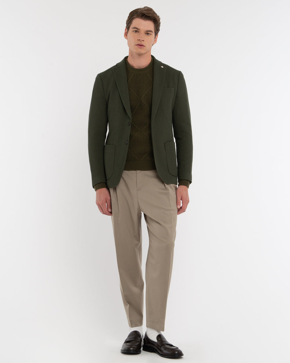 green stretch cotton blend piqué jersey blazer