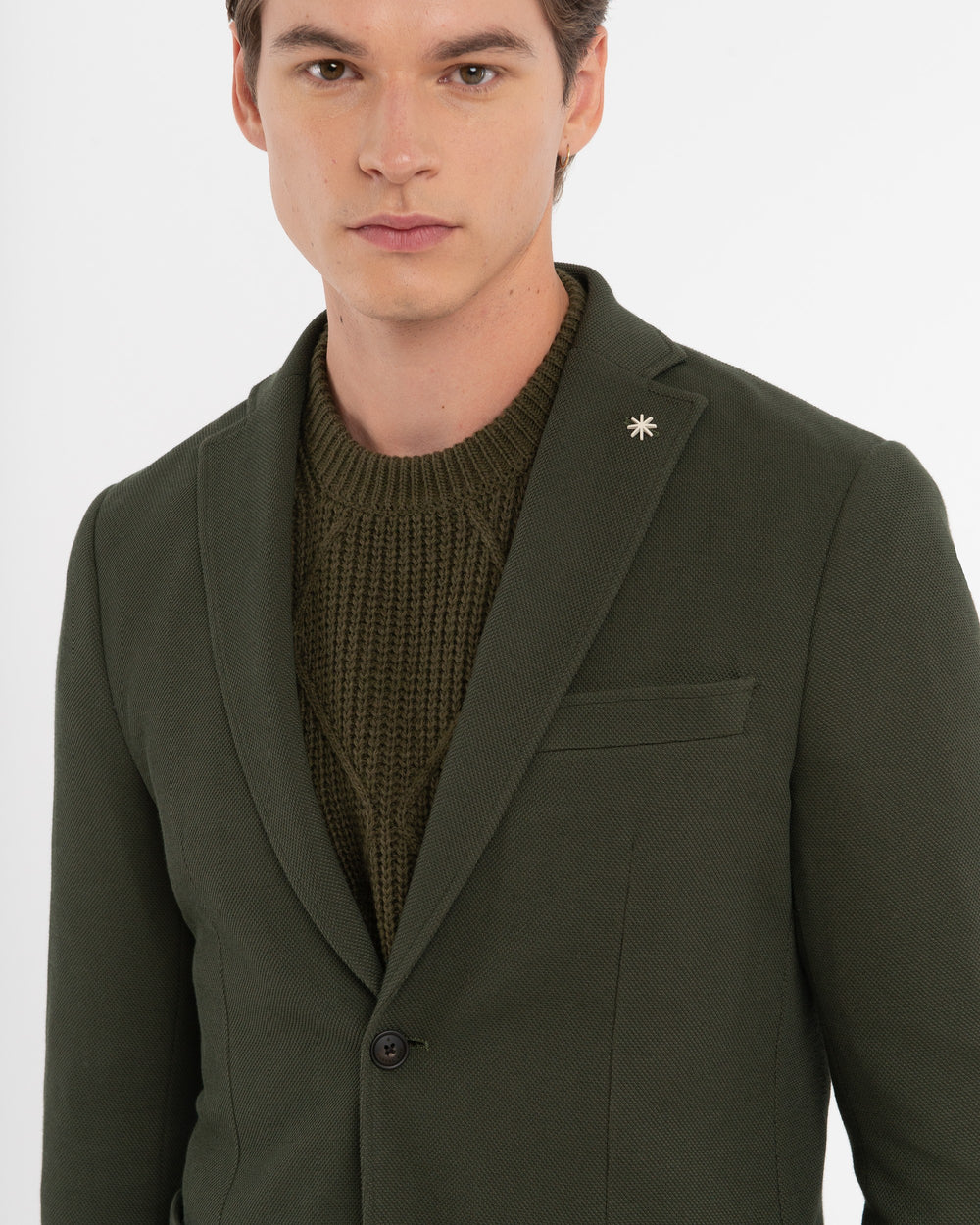 green stretch cotton blend piqué jersey blazer