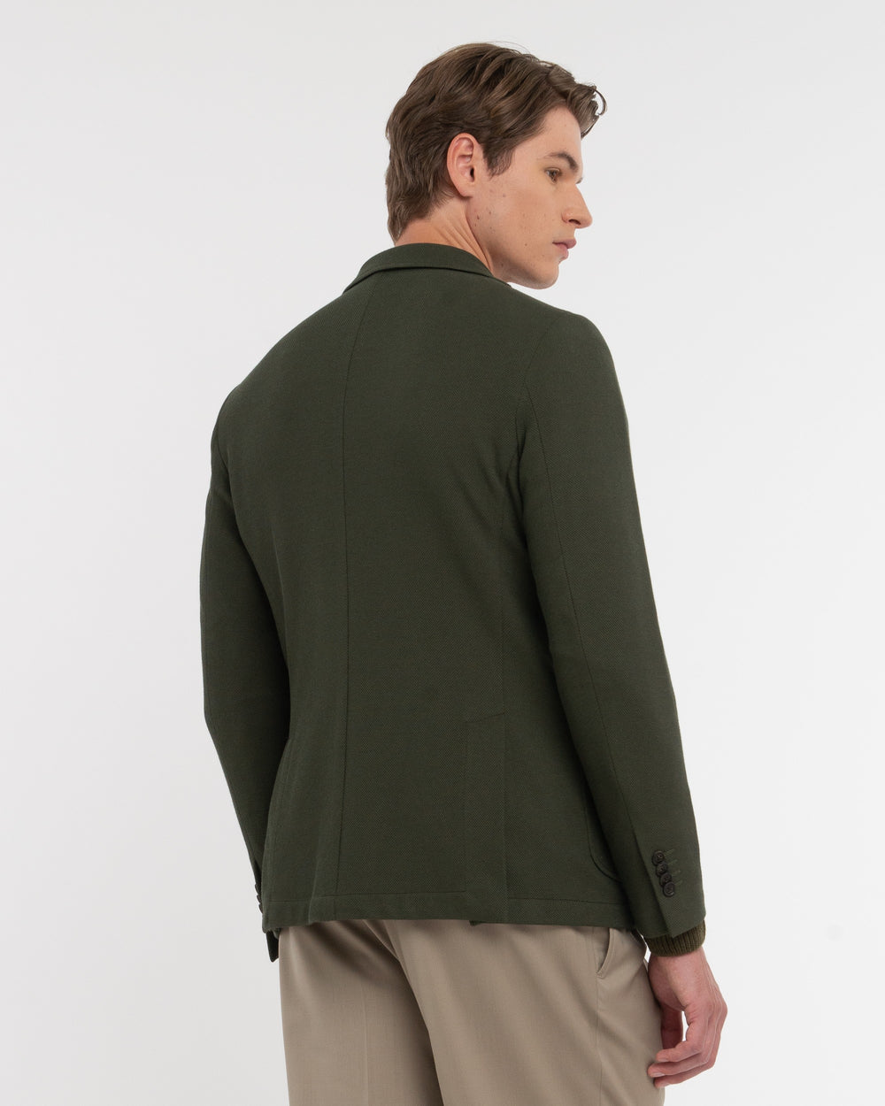green stretch cotton blend piqué jersey blazer