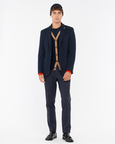 blue stretch cotton blend piqué jersey blazer