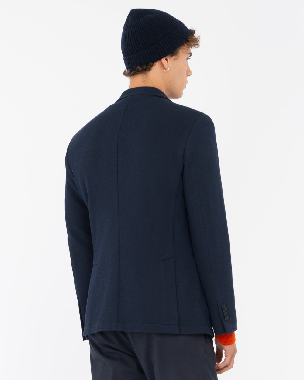 blue stretch cotton blend piqué jersey blazer