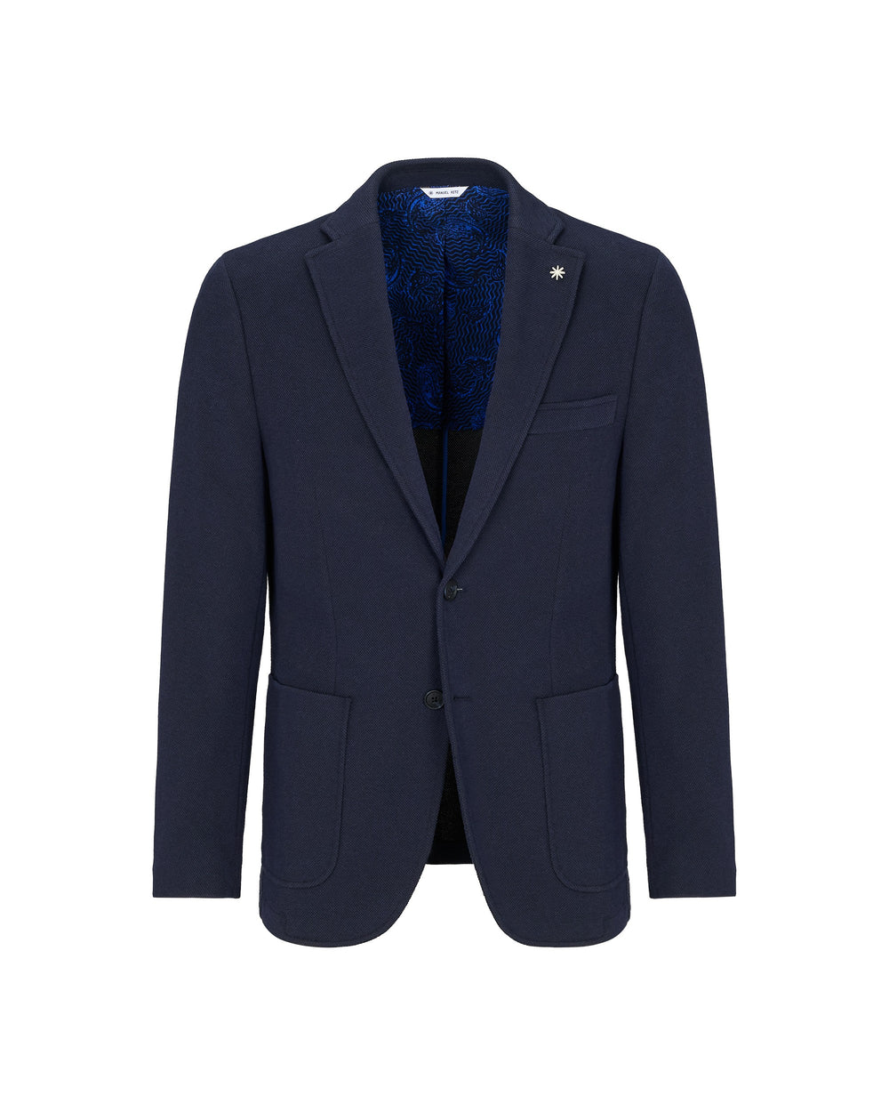 blue stretch cotton blend piqué jersey blazer