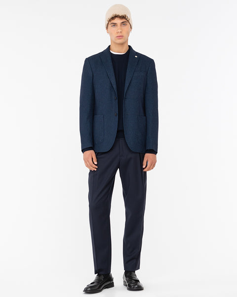 blue micro patterned viscose blend jersey blazer