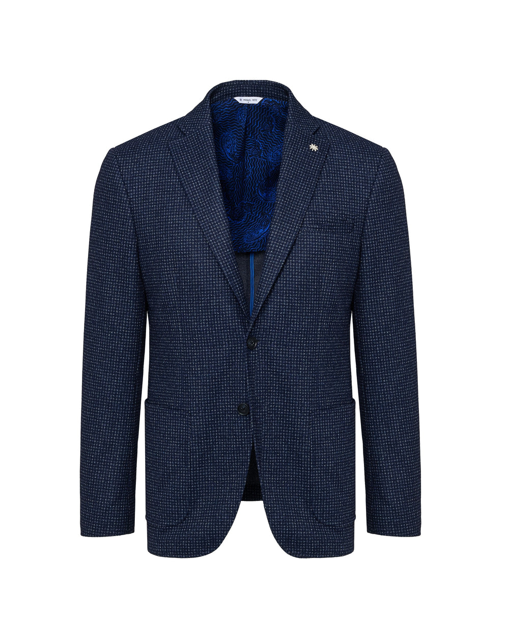 blue micro patterned viscose blend jersey blazer