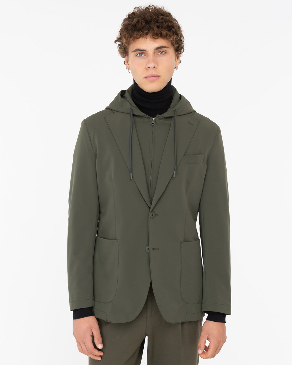 green blazer with bib in stretch technical fabric