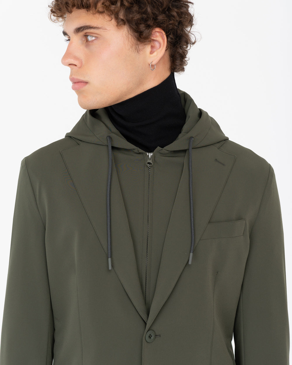 green blazer with bib in stretch technical fabric