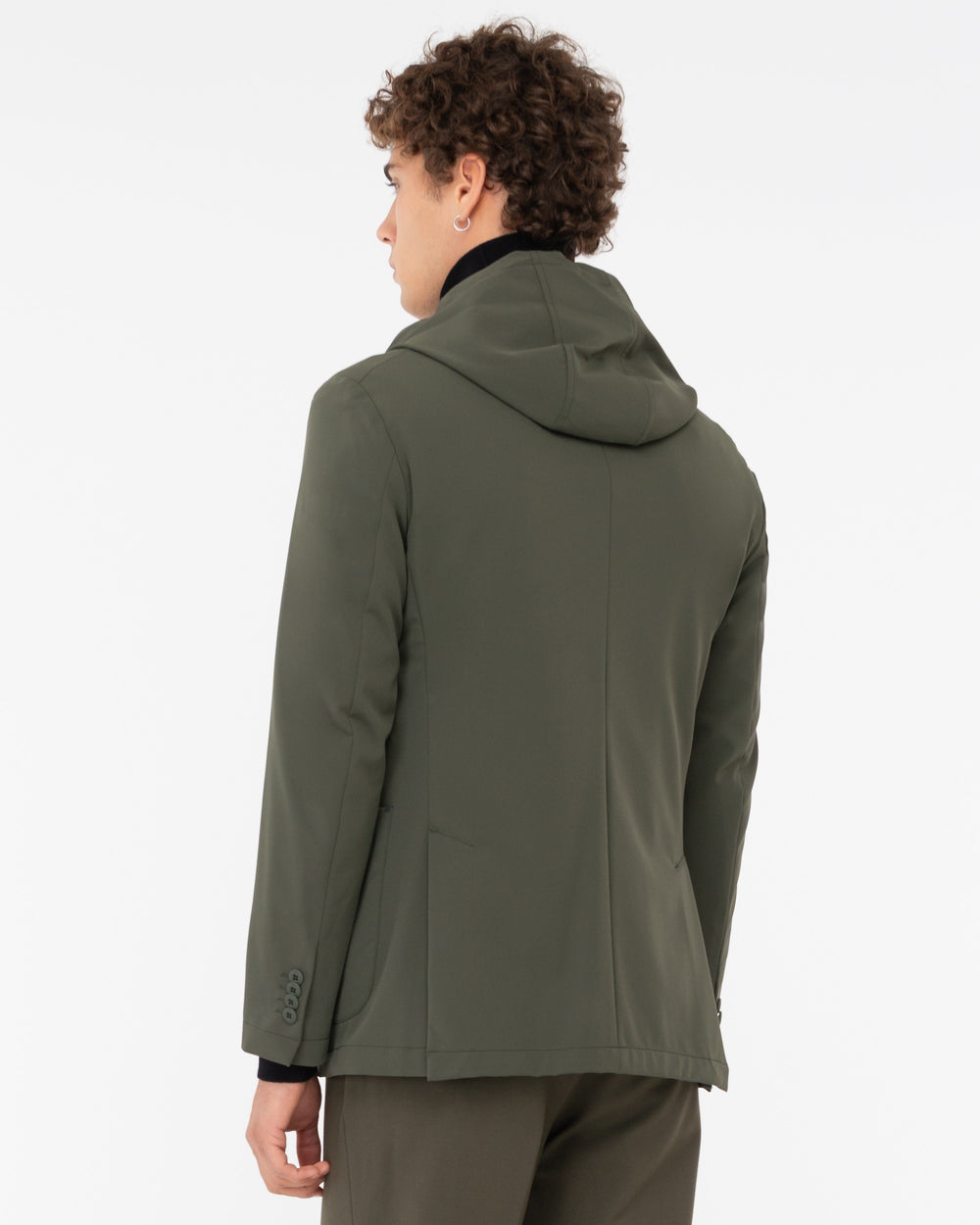 green blazer with bib in stretch technical fabric