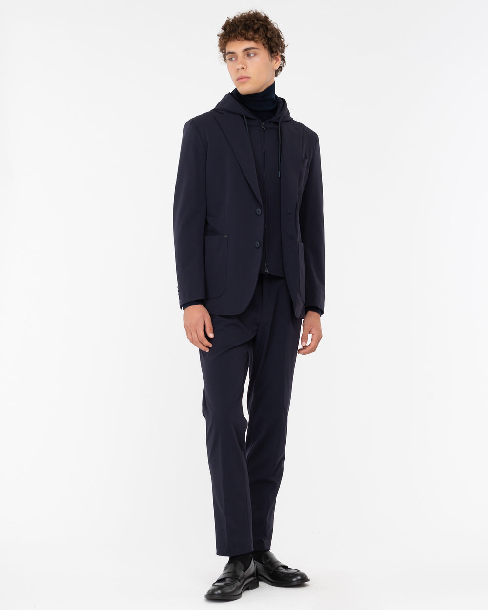 blue blazer with bib in stretch technical fabric