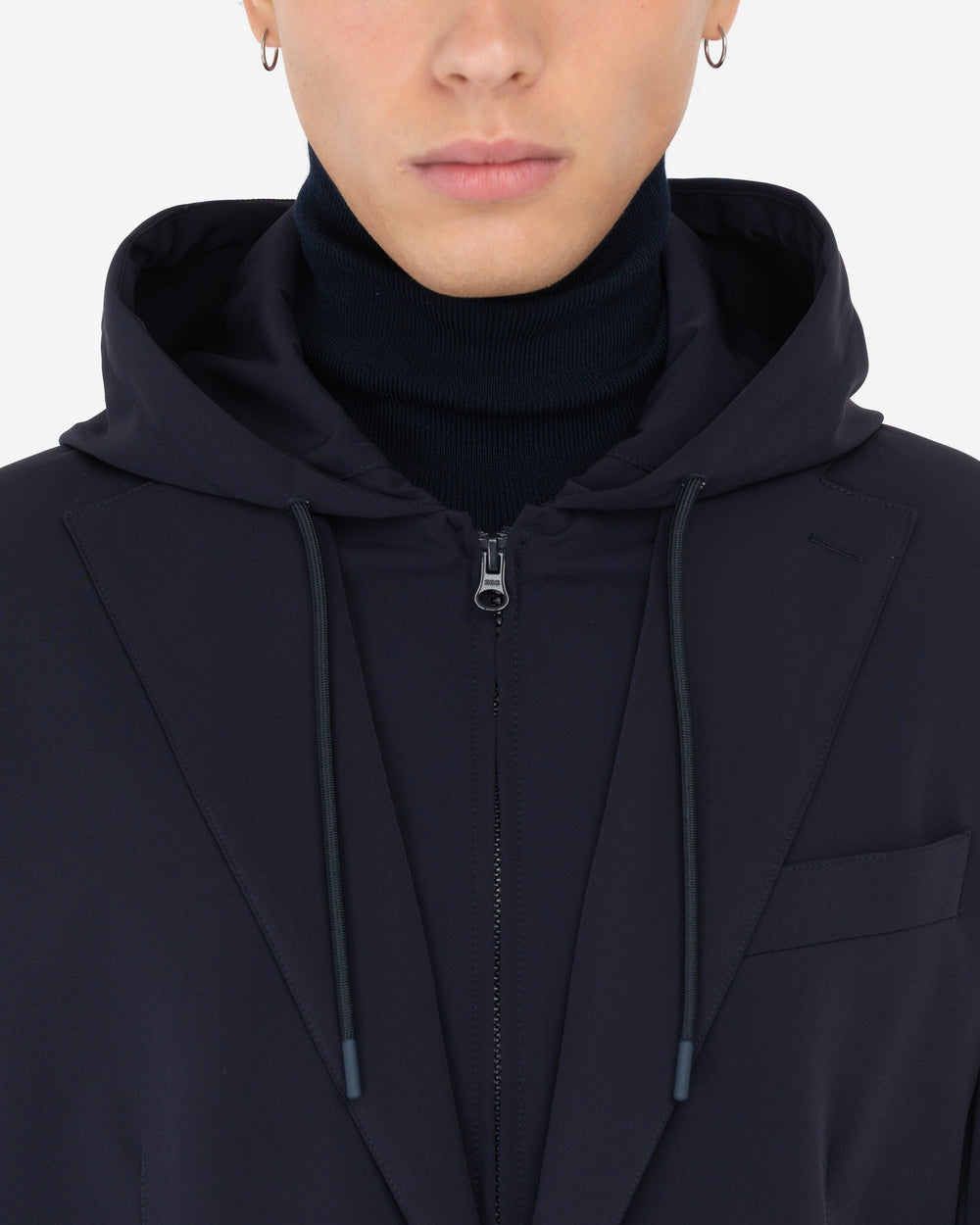 blue blazer with bib in stretch technical fabric