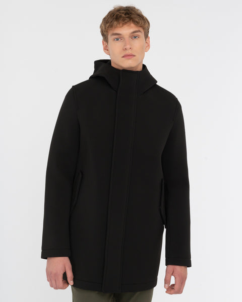 black stretch bonded technical scuba parka