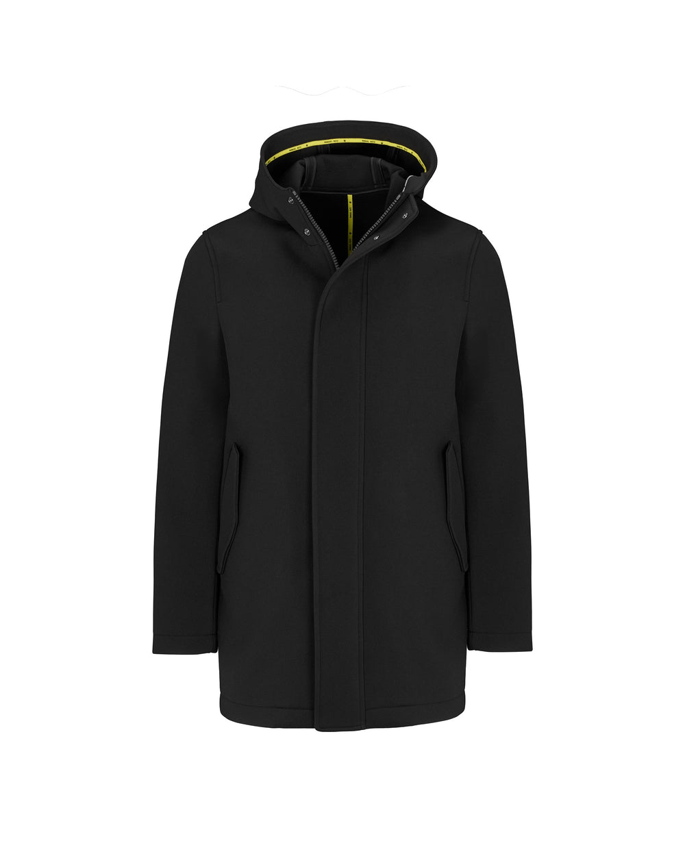 black stretch bonded technical scuba parka