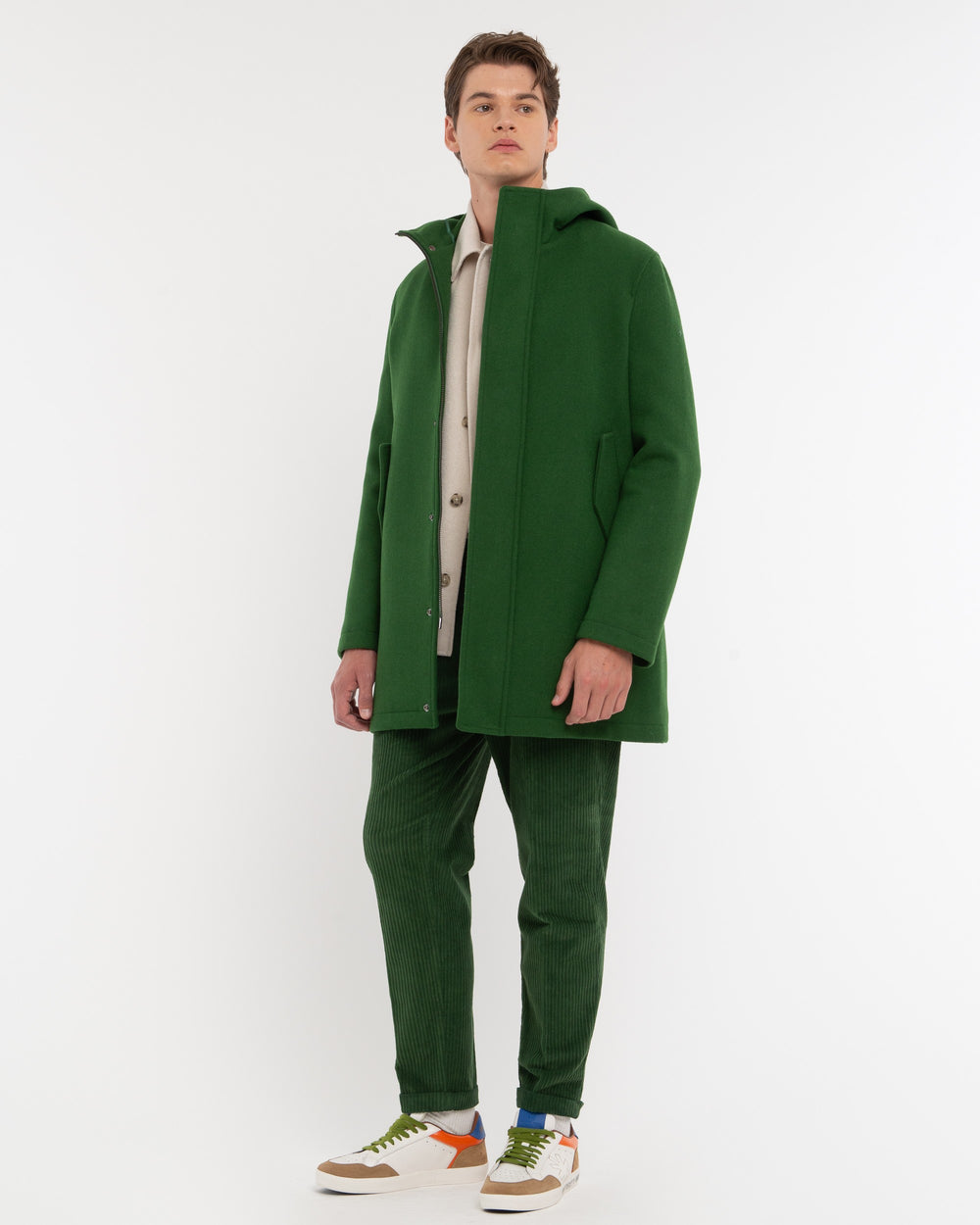 green wool blend parka