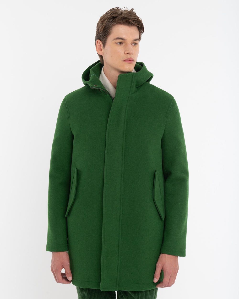 green wool blend parka