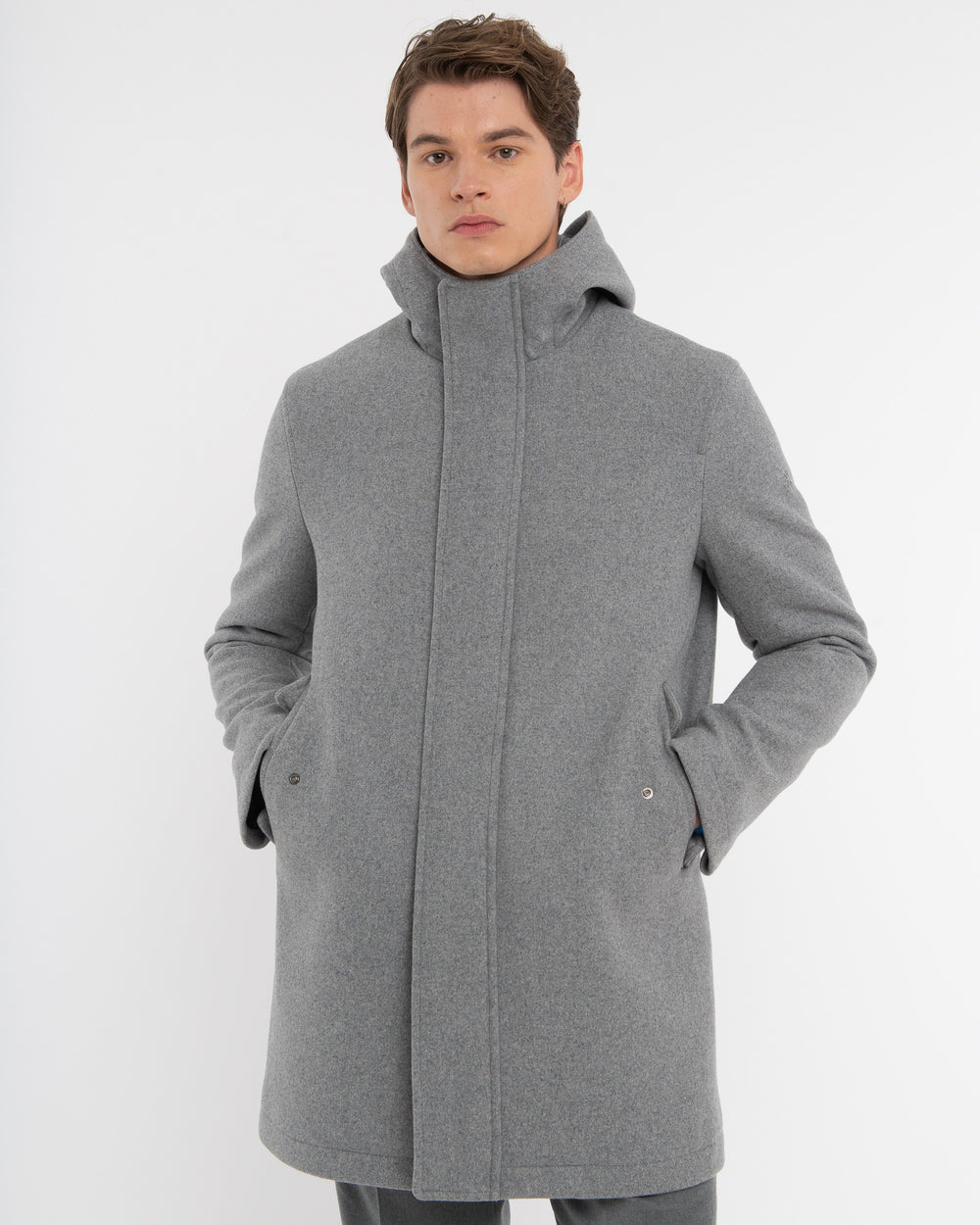gray wool blend parka