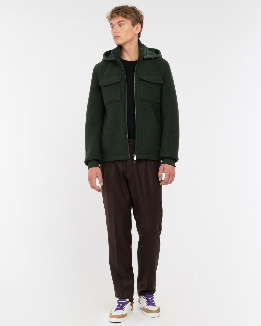 green neoprene bonded jersey bomber jacket