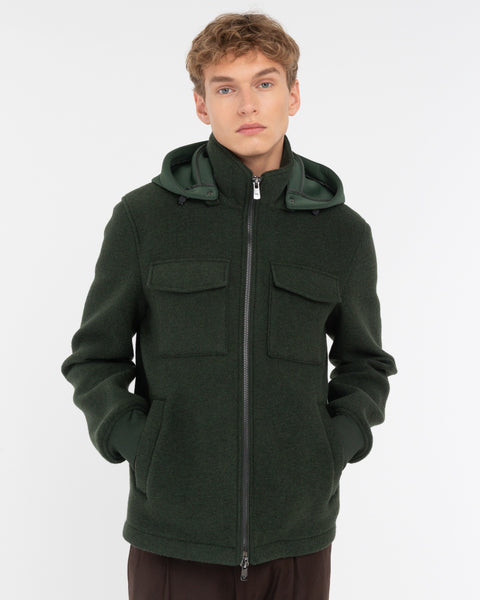 green neoprene bonded jersey bomber jacket