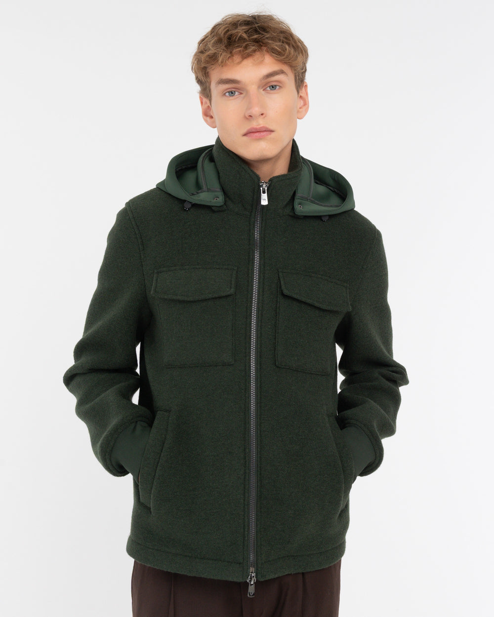 green neoprene bonded jersey bomber jacket