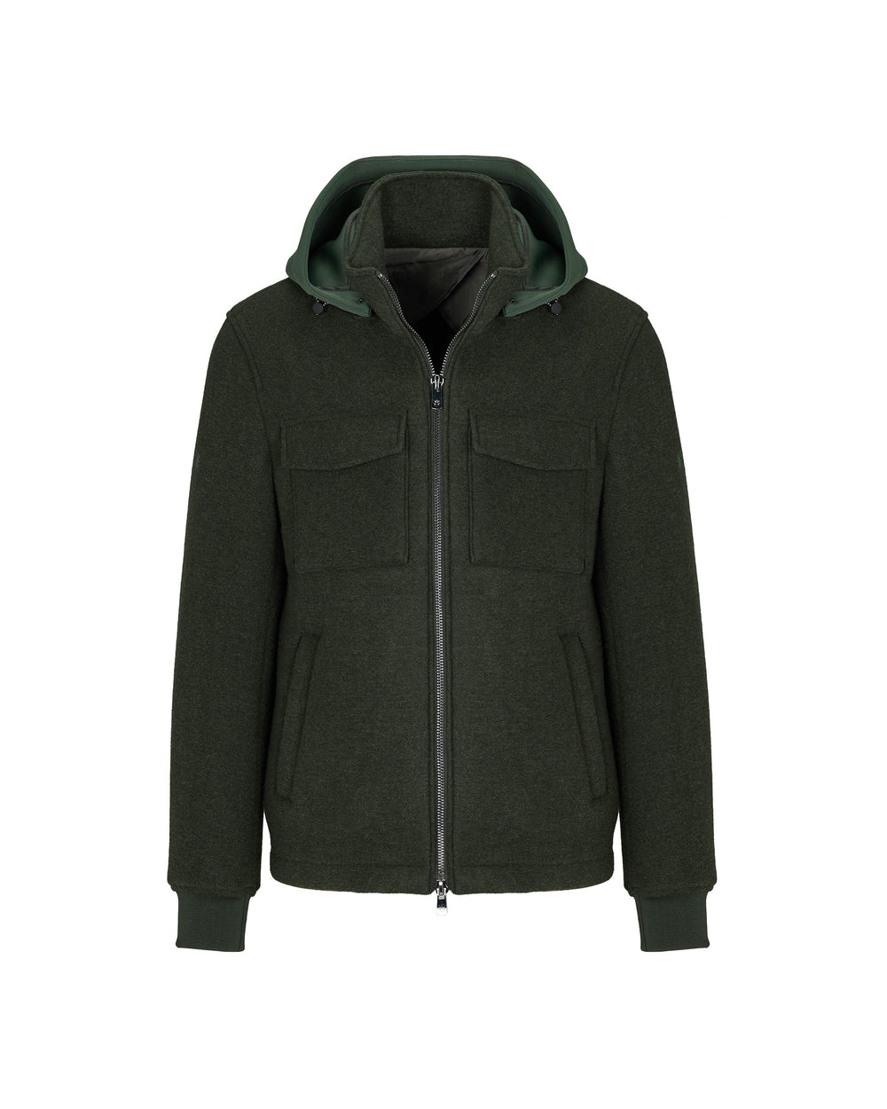 green neoprene bonded jersey bomber jacket