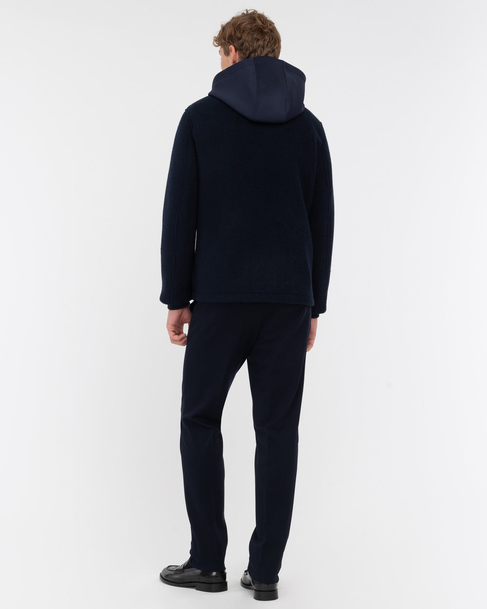 blue neoprene bonded jersey bomber jacket