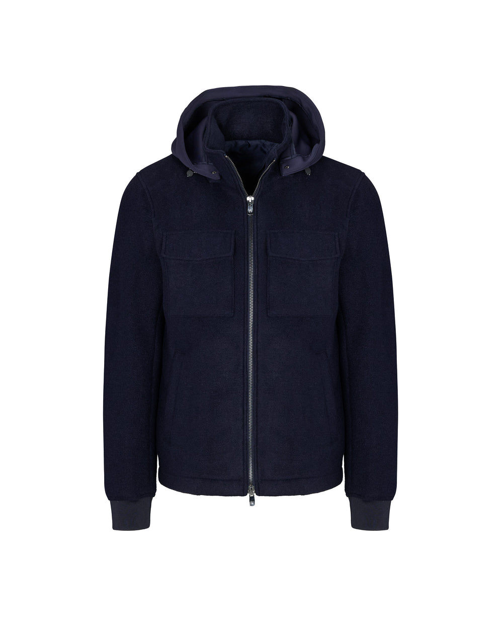 blue neoprene bonded jersey bomber jacket