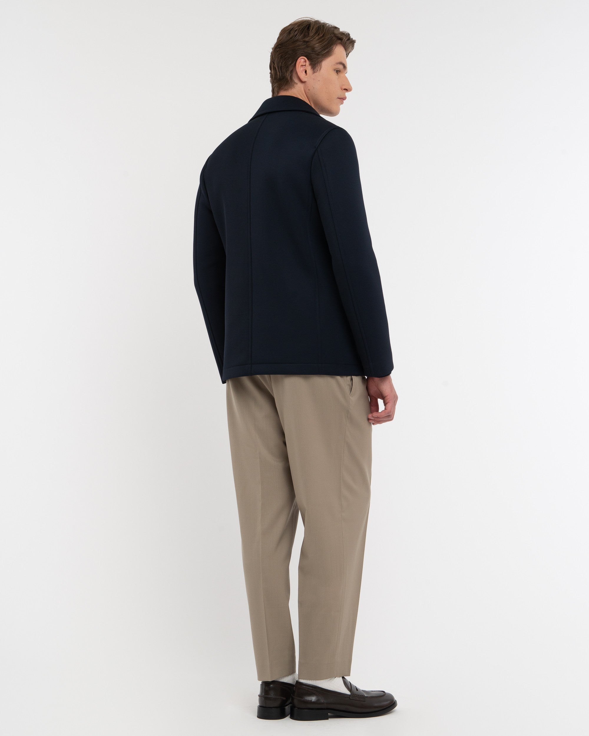 blue laminated technical stretch scuba peacoat - Manuel Ritz Official