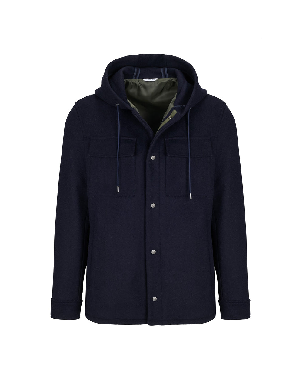 blue wool blend hooded jacket