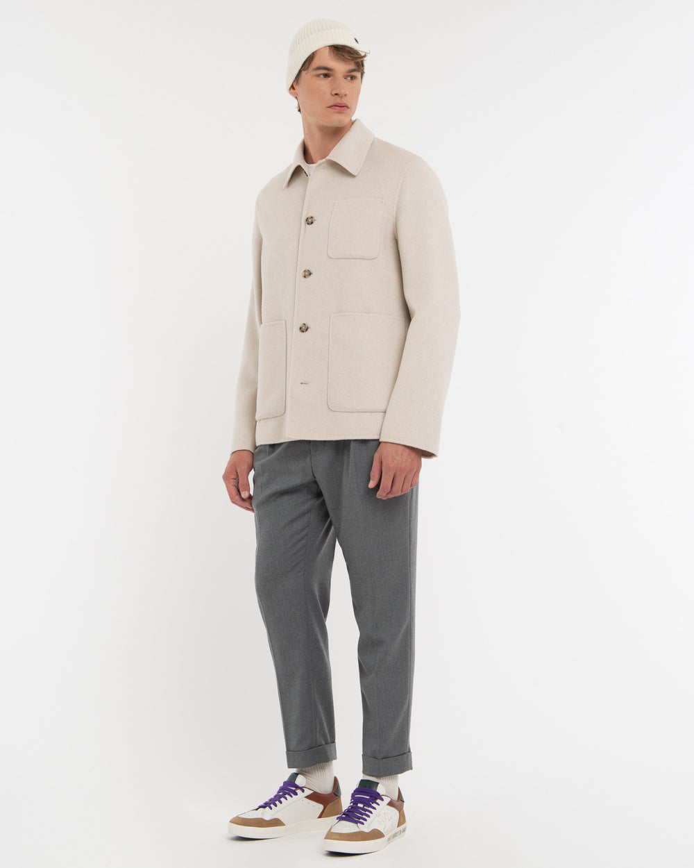 white double wool blend cloth overshirt