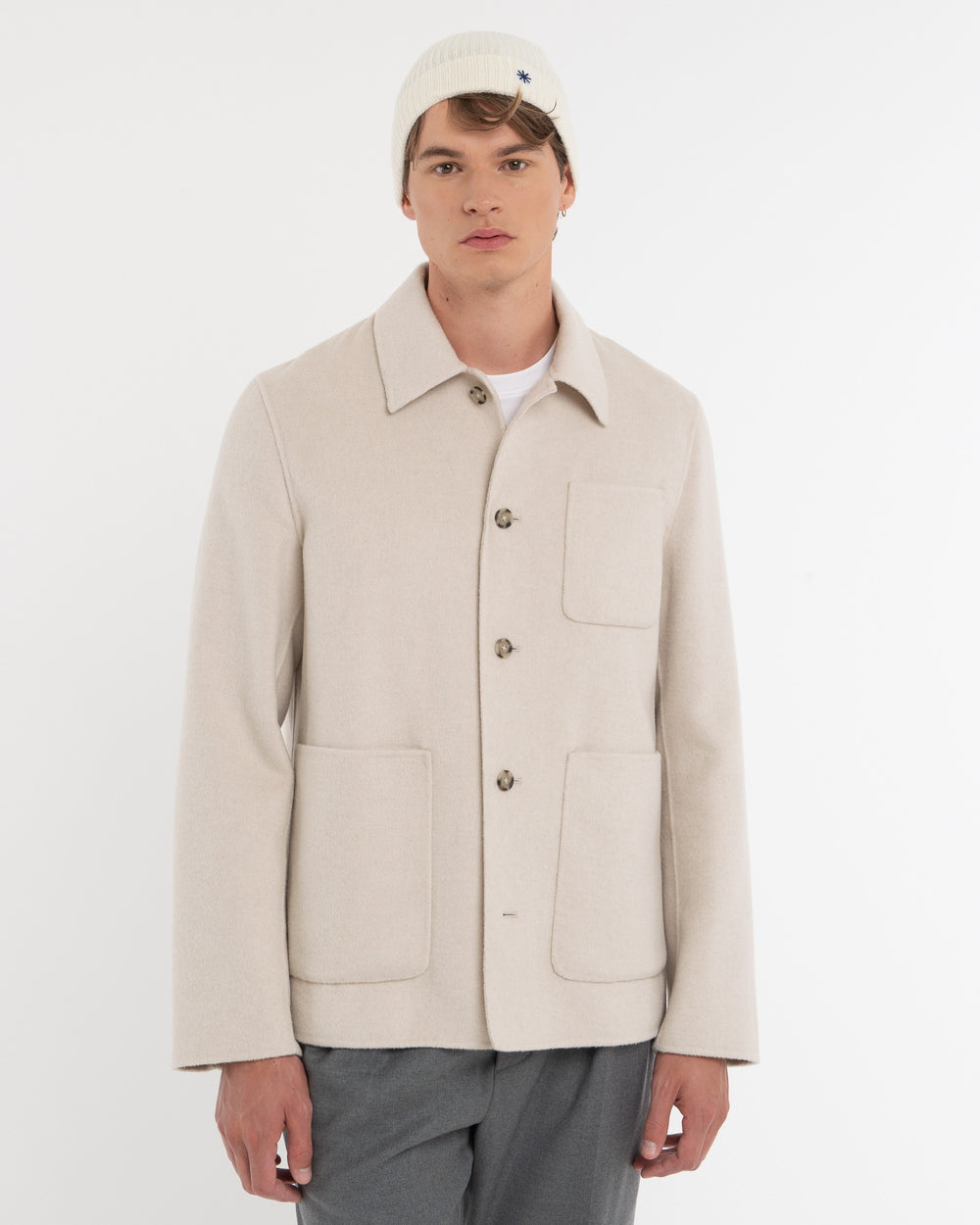 white double wool blend cloth overshirt