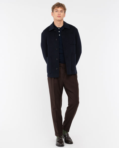 blue double wool blend cloth overshirt