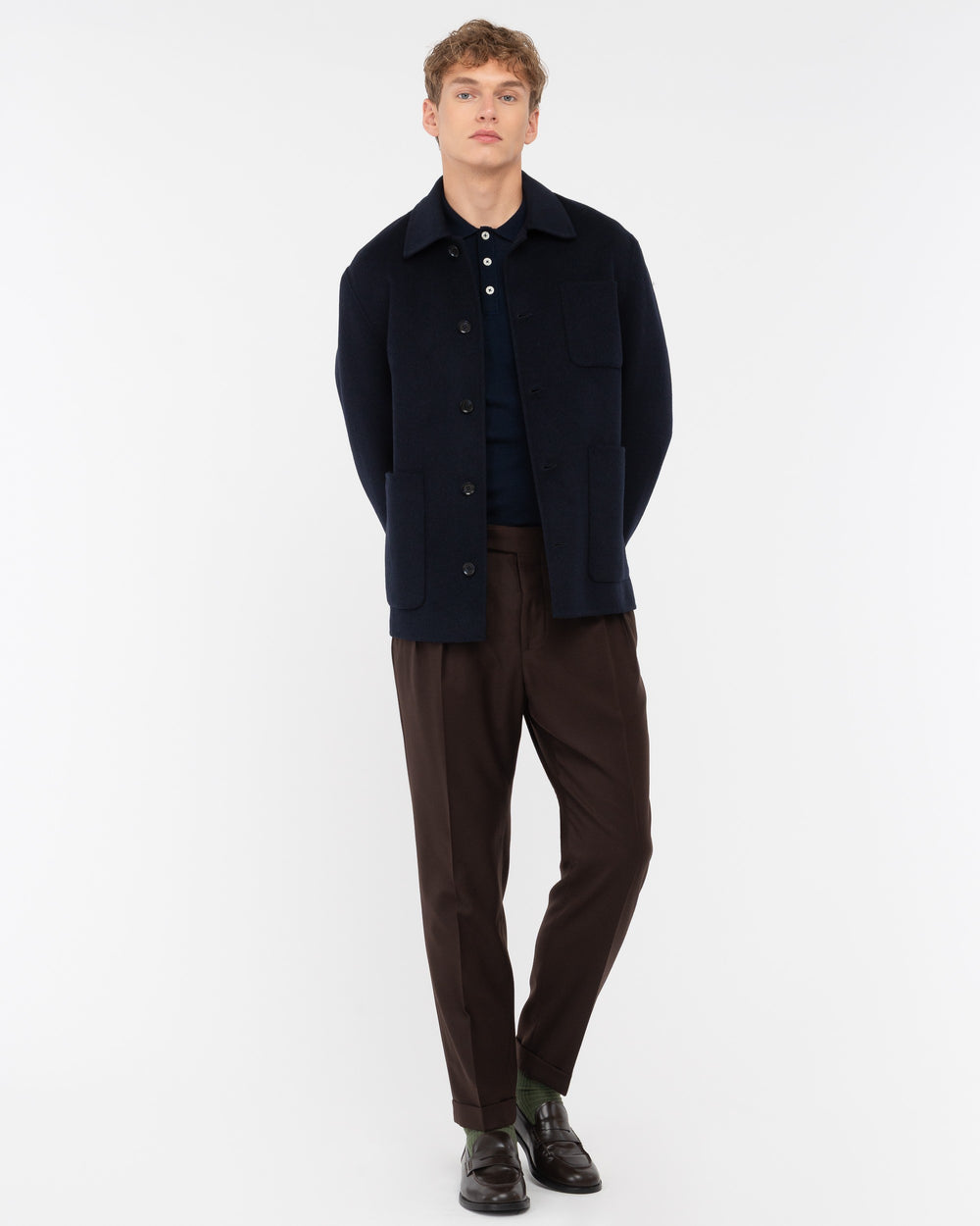 blue double wool blend cloth overshirt