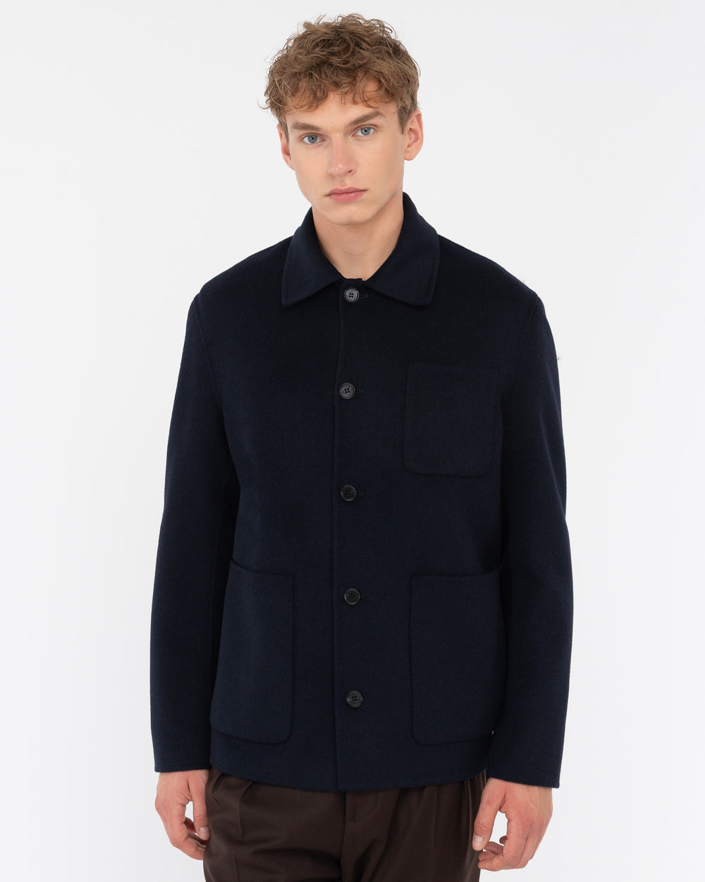blue double wool blend cloth overshirt