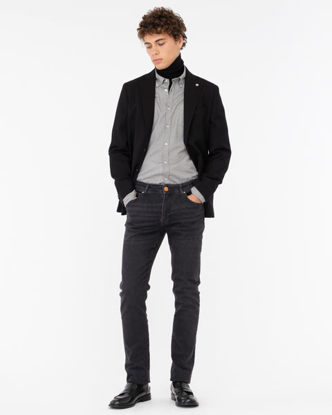 black dark washed stretch denim