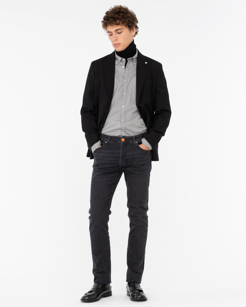 black dark washed stretch denim