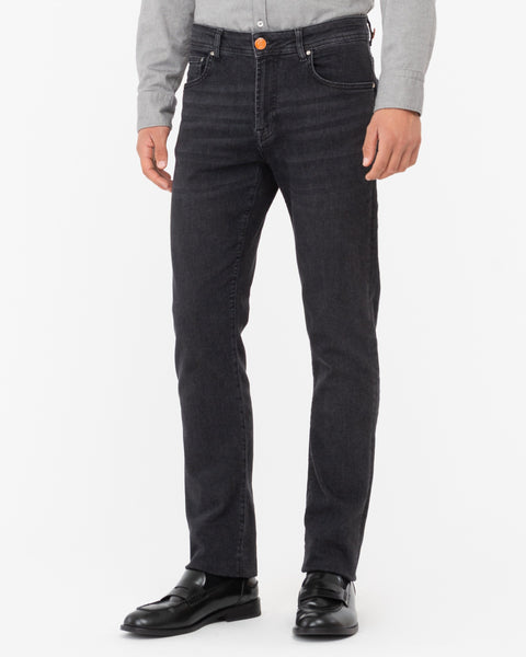 black dark washed stretch denim