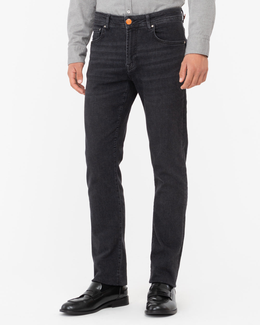 black dark washed stretch denim