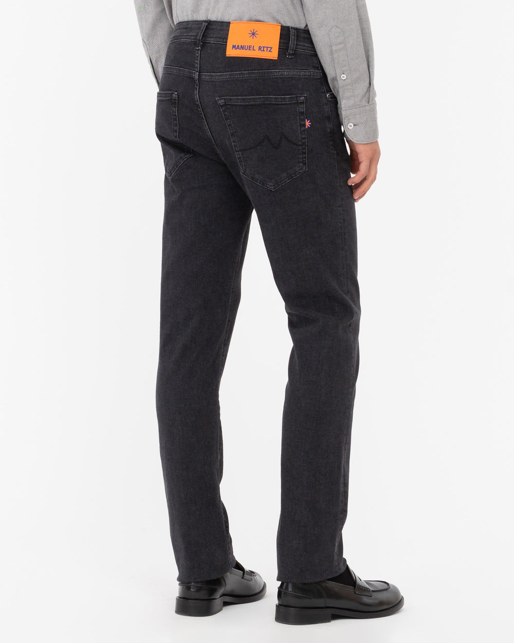 black dark washed stretch denim
