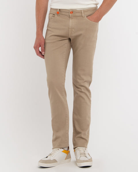 beige stretch cotton bull denim