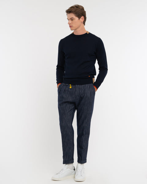 blue wool blend sweater with contrasts