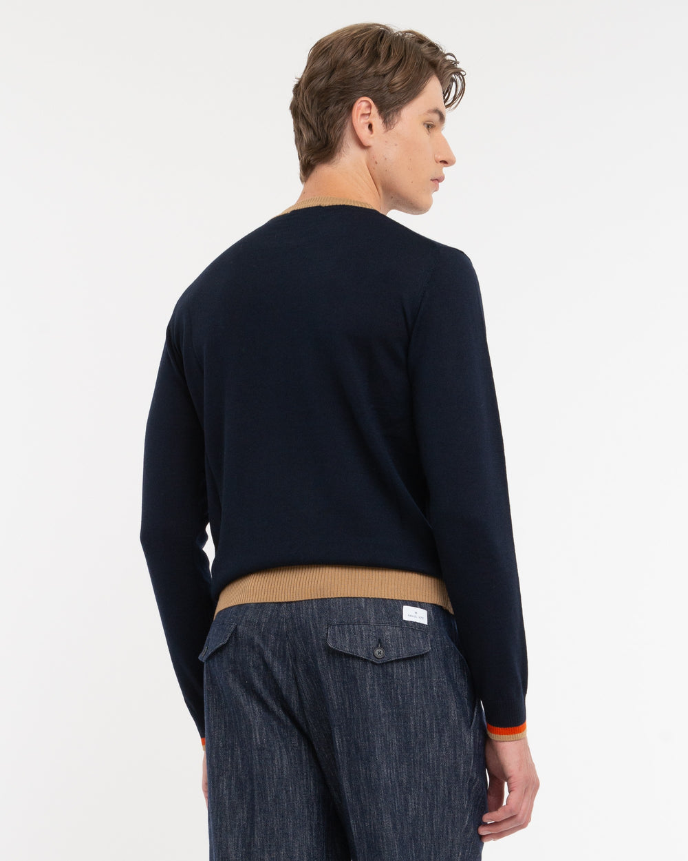 blue wool blend sweater with contrasts