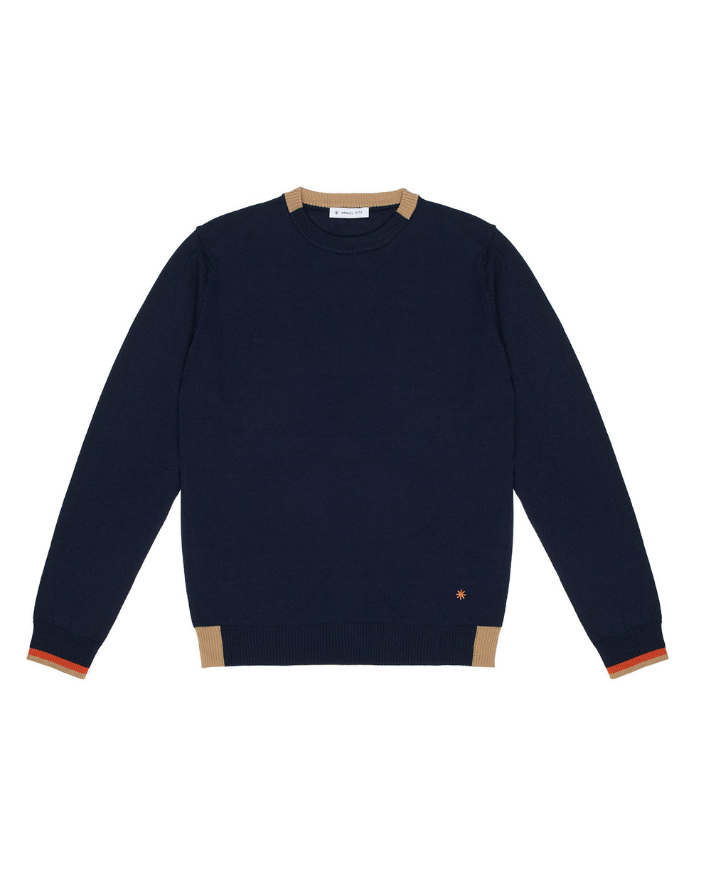 blue wool blend sweater with contrasts