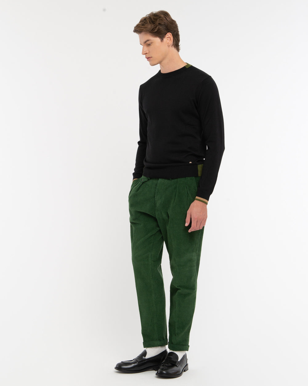 black wool blend sweater with contrasts