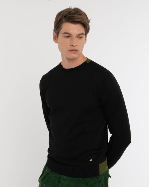 black wool blend sweater with contrasts